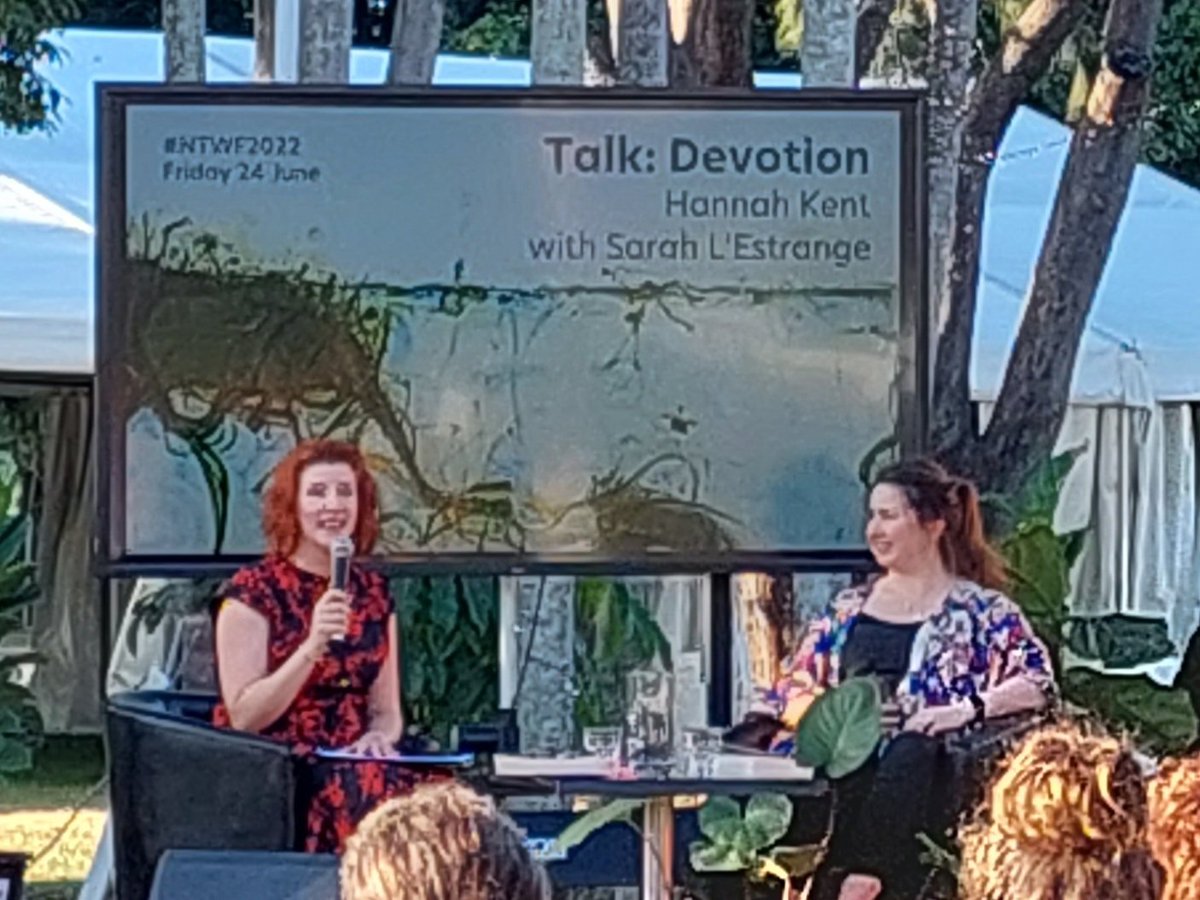 katydidinoz's tweet photo. When you get to an event early enough for a front row seat, but need to make sensible sun decisions. So excited to see @LEstrangeTimes and Hannah Kent at @NTWritersCentre #NTWF https://t.co/vdXG7xSnVz