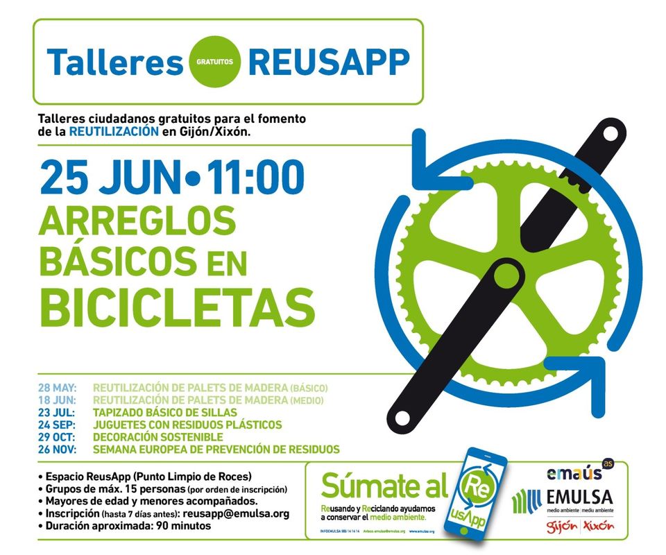 JuventudGijon's tweet photo. ¿Quieres aprender a poner tu bici a punto?
Este sábado 25 de junio, l@s chic@s de Bicilab @mardeniebla colaboran en la impartición del taller de mecánica y mantenimiento de bicicletas de @EMULSAGijon 
 y @riquirraque - Emaús 
#biciaventuras  #bicilab #bicicletas https://t.co/h3NuU7zXrC