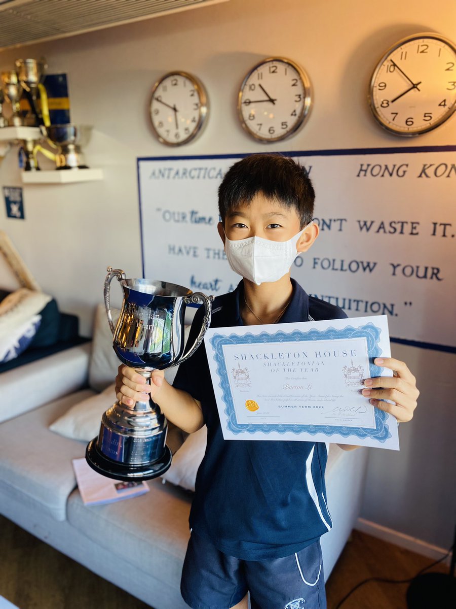 HHKSShackleton's tweet photo. Congratulations to our #boysofshackleton recognised for commitment and dedication to the House. The Smith Cup was awarded to Benjamin, the Fox Spirit Cup to Reyansh, the Strickland Trophy to Hogan, and the Shackletonian of the Year to Barton! @HeadHarrowHK @Harrow_HK #Honour https://t.co/jM08rl6Zy7