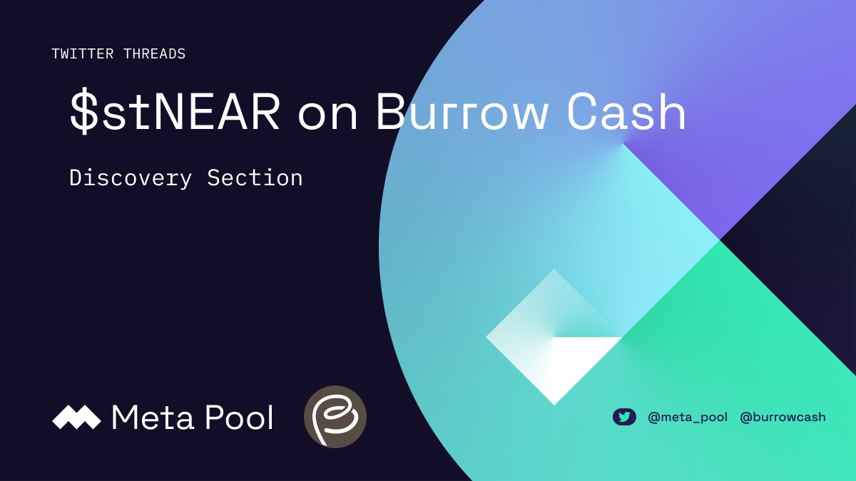 meta_pool's tweet photo. π Heya! Are you ready to earn with @burrowcash? You can earn $BRRR and $META rewards with your $stNEAR depositβ‘οΈ
π οΈ How does it work? Follow πππ
#collateralassets #LiquidStaking #NEARProtocol #DeFi #Farming https://t.co/0pugxOTcYT