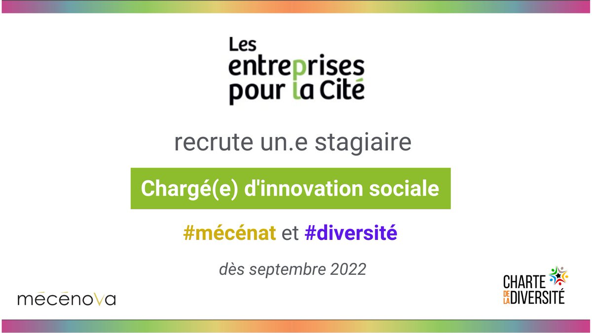 mecenova's tweet photo. |#Recrutement| 📢@LepC_France
 recherche 1⃣ #stagiaire Chargé(e) d'#innovationsociale !
⏳ Durée : 4⃣ à 6⃣ mois
📅A partir de septembre 2022
Au programme:
📌 Des sujets mécénat &amp; diversité
📌Missions de consulting, rédaction d'articles...
➕d'infos :👉https://t.co/SRJW0eGyY1 https://t.co/Eg7eFrygnW
