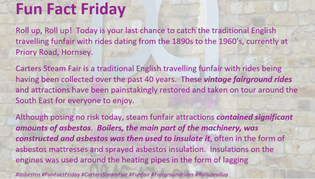 PAGroupUK's tweet photo. #asbestos #FunFactFriday #CarterSteamFair #Funfair #Fairgroundrides #Rolluprollup https://t.co/Xyo8e2A3te