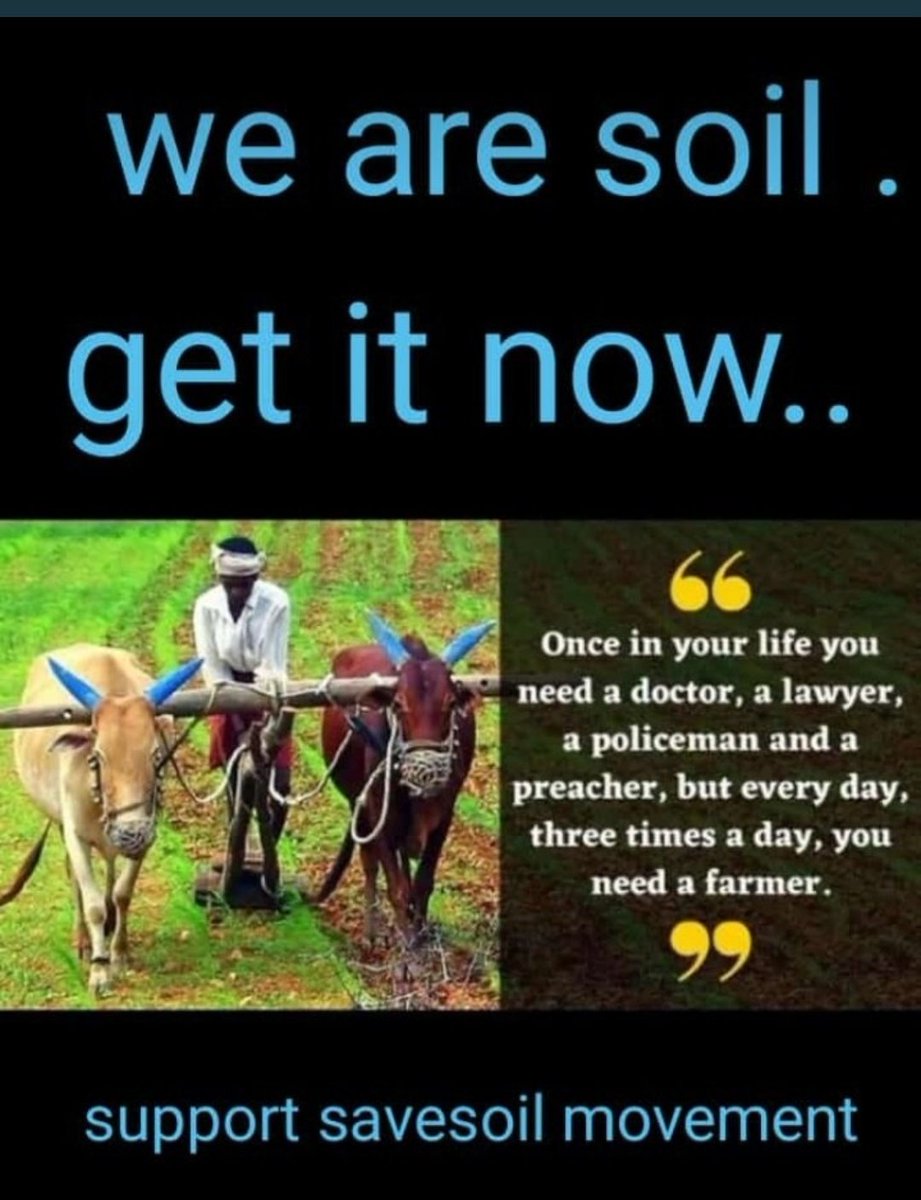 Savesoilkk's tweet photo. #savesoil #SaveSoilWave #SaveSoilMovement #SaveSoilSaveLife #savesoilsavefood #NoSoilNoFood support the savesoil movement. Help farmers🌱🌱🌾🌾.Act https://t.co/Q1g454Q5uZ
Speak for soil untill the policies are made🙏 @SadhguruJV @cpsavesoil https://t.co/PIdp1AncUC