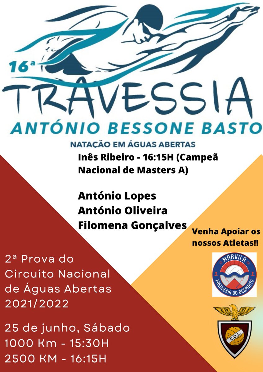 16ª Edição da Travessia António Bessone Basto
Prova que se vais realizar na Praia de Santo Amaro de Oeiras

C.O.L Mais que um Clube...Uma Paixão !