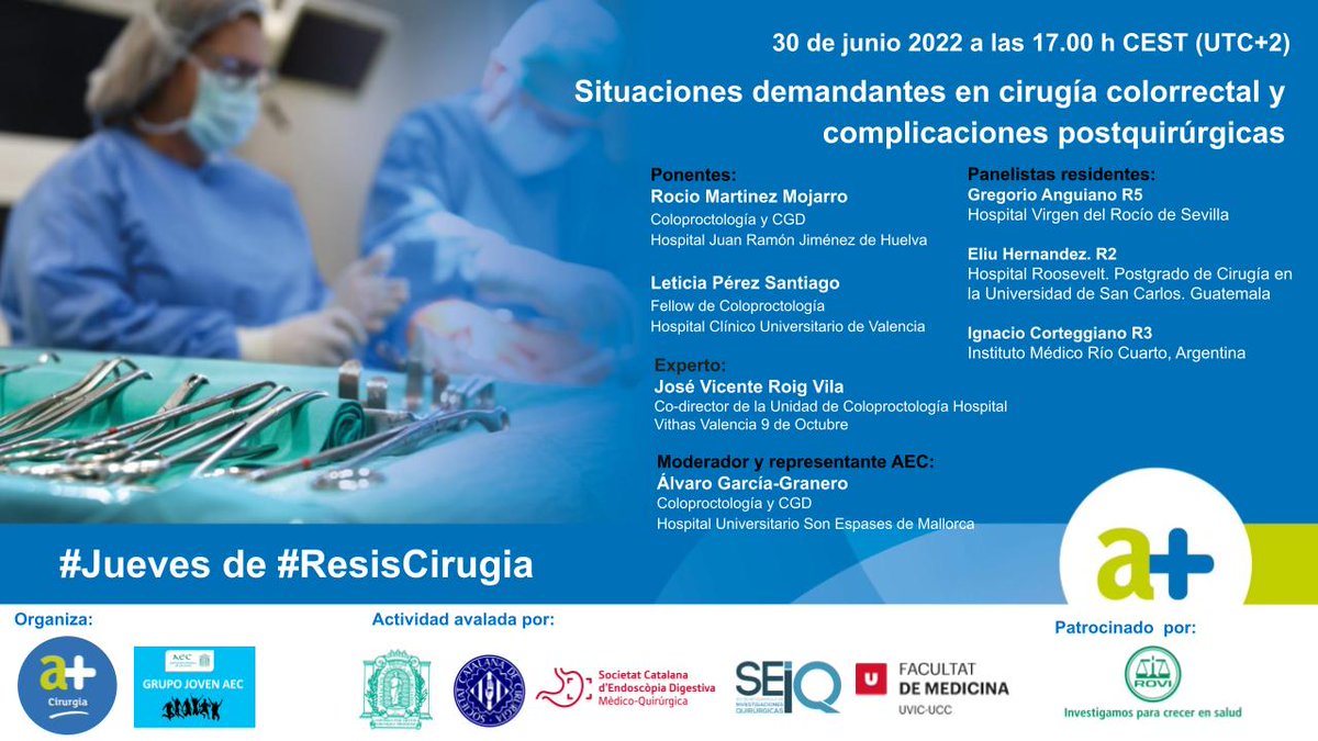 Carlos Gómez (@cjgomez22) on Twitter photo La próxima semana
última reunión de la serie #ResisCirugia
<a href="/cirurgiaalthaia/">Cirurgia Althaia 🏥</a> <a href="/aecirujanos/">aecirujanos</a>
os esperamos !!!
<a href="/SCatCir/">Societat Catalana de Cirurgia</a> <a href="/EQuirurgica/">ENDOSCOPIA MÉDICO QUIRÚRGICA</a> <a href="/SEIQuirurgica/">SEIQ</a> <a href="/u_medicina/">Facultat de Medicina UVic-UCC</a> <a href="/AECP_FAECP/">AECP</a> <a href="/coloproctoaec/">Coloproctología-AEC</a> <a href="/escp_tweets/">European Society of Coloproctology</a> <a href="/UCPSC/">Coloproctología</a> <a href="/coloproctobrit/">Colorectal HB @Htal_Britanico</a> <a href="/LPerezSantiago/">Leticia</a> <a href="/althaiamanresa/">Fundació Althaia</a> <a href="/TheSurgeonsClub/">Coloproctology Club</a> La próxima semana
última reunión de la serie #ResisCirugia
<a href="/cirurgiaalthaia/">Cirurgia Althaia 🏥</a> <a href="/aecirujanos/">aecirujanos</a>
os esperamos !!!
<a href="/SCatCir/">Societat Catalana de Cirurgia</a> <a href="/EQuirurgica/">ENDOSCOPIA MÉDICO QUIRÚRGICA</a> <a href="/SEIQuirurgica/">SEIQ</a> <a href="/u_medicina/">Facultat de Medicina UVic-UCC</a> <a href="/AECP_FAECP/">AECP</a> <a href="/coloproctoaec/">Coloproctología-AEC</a> <a href="/escp_tweets/">European Society of Coloproctology</a> <a href="/UCPSC/">Coloproctología</a> <a href="/coloproctobrit/">Colorectal HB @Htal_Britanico</a> <a href="/LPerezSantiago/">Leticia</a> <a href="/althaiamanresa/">Fundació Althaia</a> <a href="/TheSurgeonsClub/">Coloproctology Club</a>