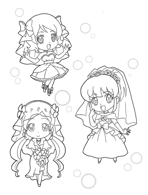 ジューンブライドの月なのでまたまた発掘してきました❣️ドレス姿の #プリキュア たち💕

2014年の #ひめぐみ に掲載されたまんがえほんの中のぬりえページです✨

#ハピネスチャージプリキュア メインでゲストが #ハートキャッチプリキュア の2人でした💕 https://t.co/Ik6mPG9tD5 