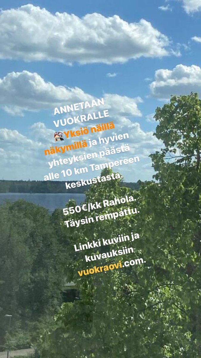 SamiVatanen's tweet photo. https://t.co/2EGQ3tXdDZ

ANNETAAN VUOKRALLE
🏘Yksiö hyvien yhteyksien päästä alle 10 km Tampereen keskustasta.

550€/kk Rahola. Täysin rempattu. 

Linkki kuviin ja kuvauksiin 👆

#vuokrataan #1hh https://t.co/9n9d02XYSg