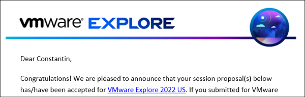 Excited to have my <a href="/VMwareExplore/">VMware Explore</a> session accepted! Looking forward to talk about <a href="/Lenovodc/">Lenovo Data Center</a> ThinkAgile VX Deployer!