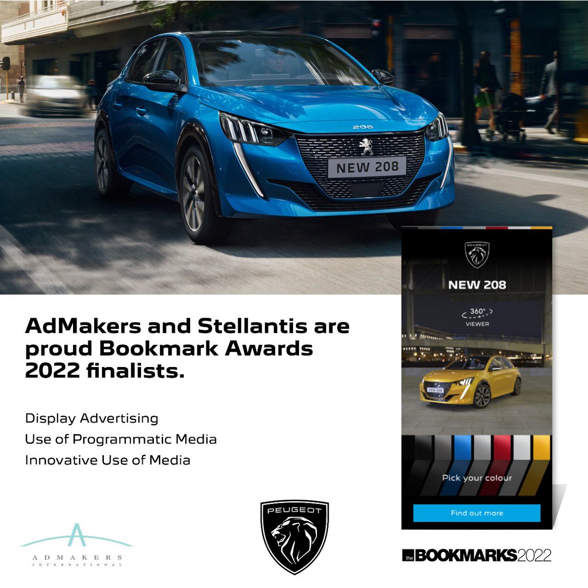 Proud to announce we are finalists in #TheBookmarkAwards2022 for our innovative <a href="/PeugeotZA/">Peugeot South Africa</a> Future Funnel Display Banner for the #Peugeot208. The annual Bookmark Awards celebrates excellence in digital marketing. Good luck to all the finalists!
