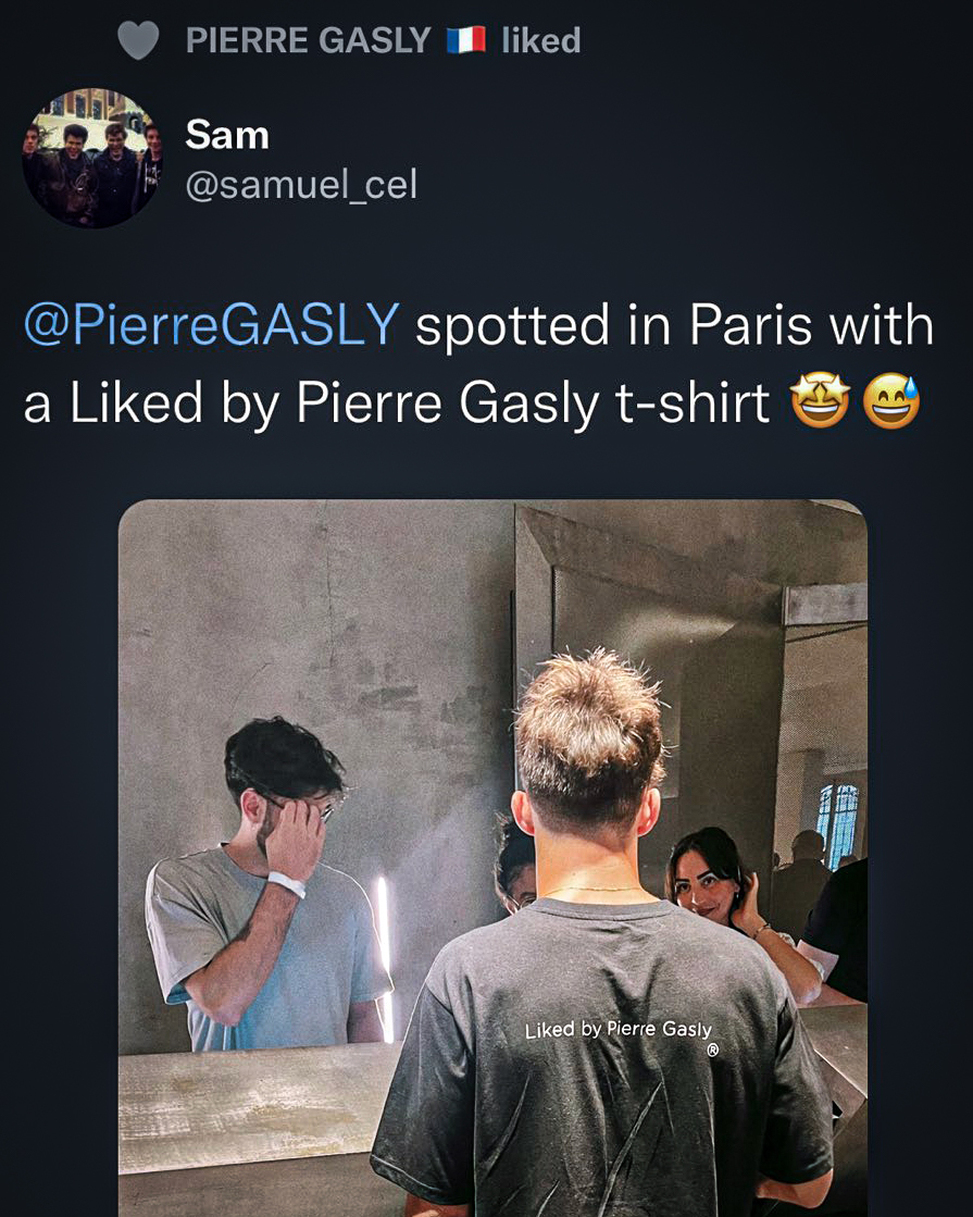 ESPNF1's tweet photo. Pierre Gasly liking a post about Pierre Gasly wearing a liked by Pierre Gasly t-shirt 🥴 https://t.co/8xROKTo1ya