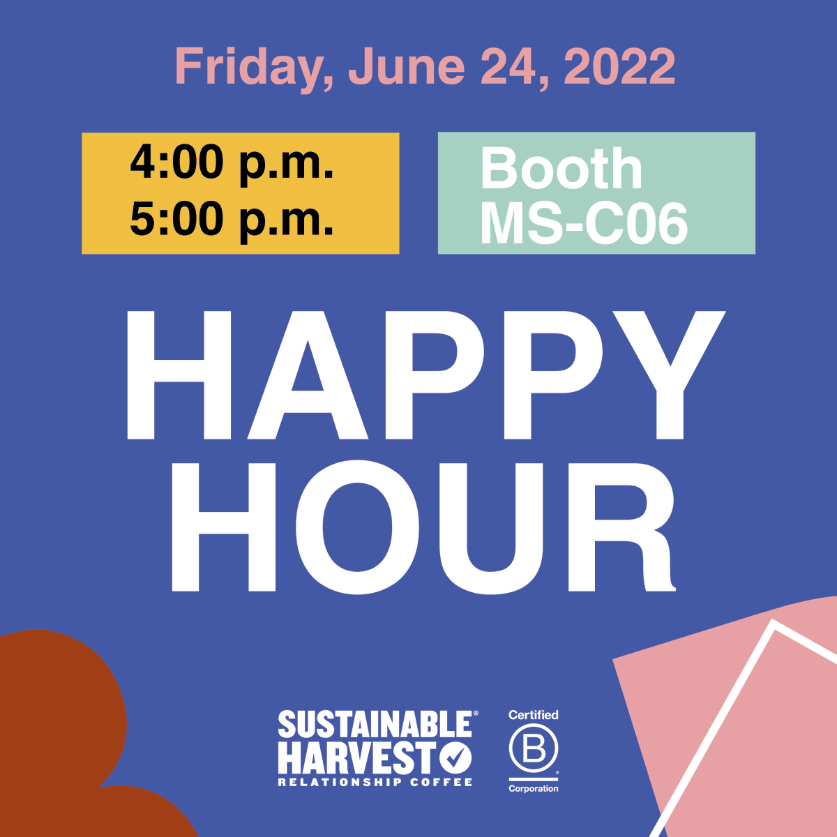 SustHarv's tweet photo. Today we're cupping with #Tastify again and we'll also have a Happy Hour from 4:00pm - 5:00pm CEST in our booth!
The happy hour is an opportunity to connect with #BCorps and share how we can collaborate on our industry's issues.
#WorldofCoffee #specialtycoffee #Bcorp https://t.co/ri7PyzUoQ2