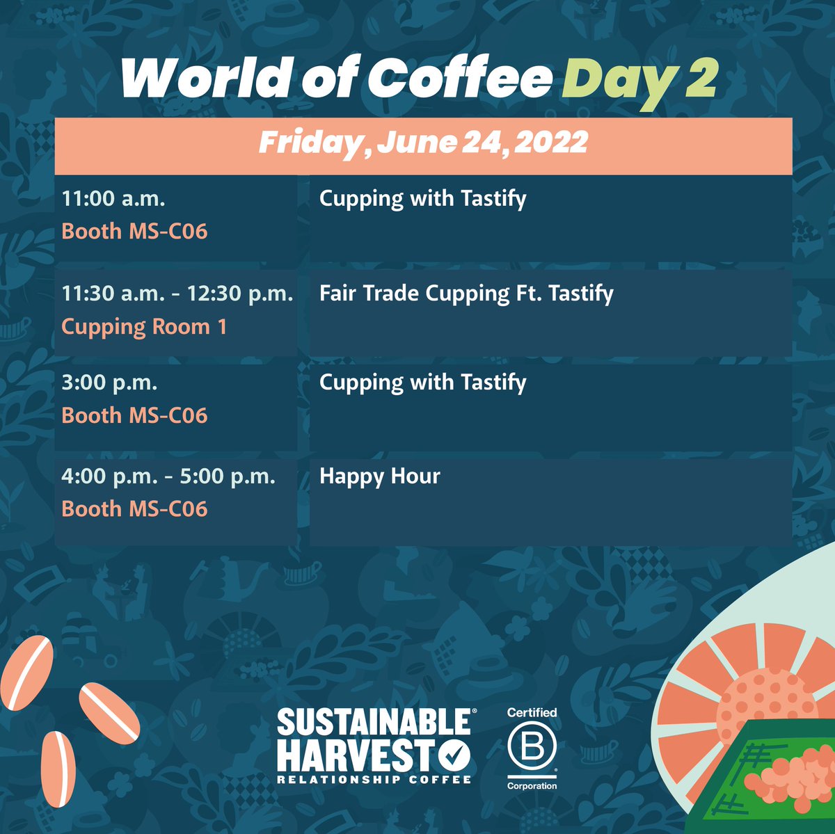 SustHarv's tweet photo. Today we're cupping with #Tastify again and we'll also have a Happy Hour from 4:00pm - 5:00pm CEST in our booth!
The happy hour is an opportunity to connect with #BCorps and share how we can collaborate on our industry's issues.
#WorldofCoffee #specialtycoffee #Bcorp https://t.co/ri7PyzUoQ2