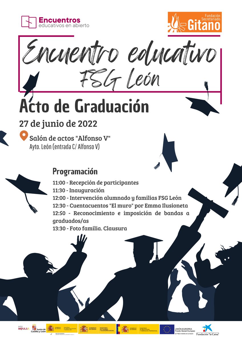 gitanos_org_CYL's tweet photo. Todo preparado para nuestro tan esperado Acto de Graduación!!👨🎓👨🎓Aquí tenéis el programa y os esperamos con ganas e ilusión a todas las personas invitadas!! 👏💚#fsgleon #graduacion2022 #gitanosconestudiosgitanosconfuturo #gitanasconestudiosgitanasconfuturo @jcyl #FondosEuropeos https://t.co/7TIIsJjN4M