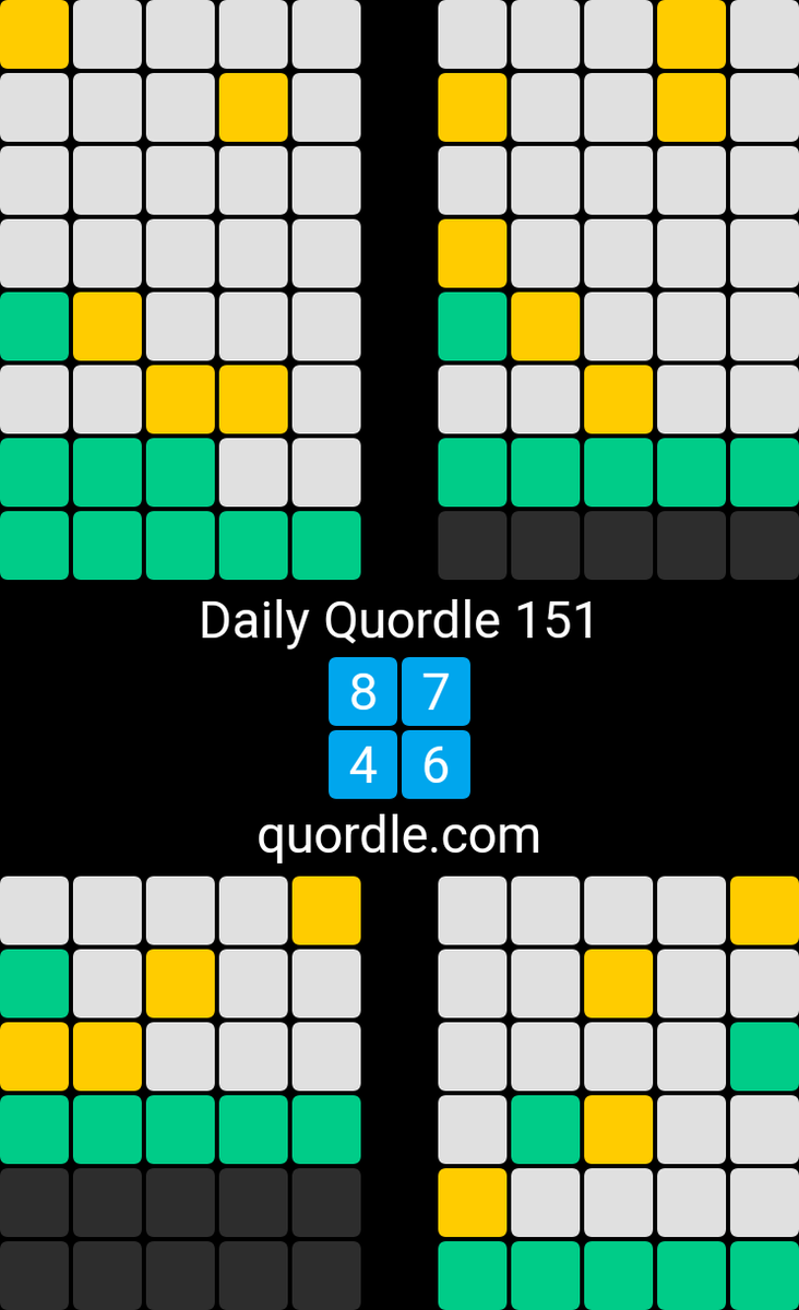 Daily Quordle 151
#quordle151
8️⃣7️⃣
4️⃣6️⃣
quordle.com