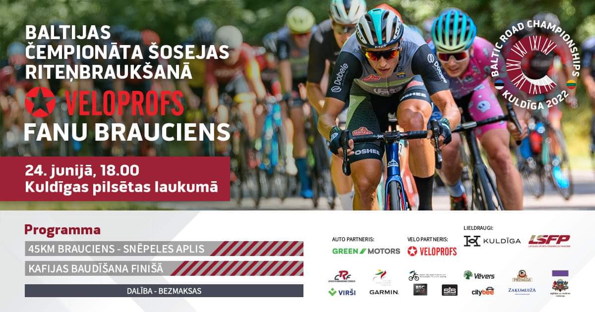 Šovakar <a href="/kuldigalv/">Kuldīga</a> notiek <a href="/veloprofs/">Veloprofs-100% velo!</a> Fanu brauciens.

Tiekamies arī rīt un parīt Baltijas čempionātā šosejas riteņbraukšanā.

<a href="/Ritenbrauksana/">LRF</a> <a href="/TrekBikes/">Trek Bicycle</a> <a href="/Pirelli/">Pirelli</a>