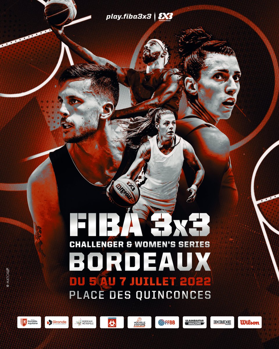 🔥Retrouvez du 05 au 07 juillet prochain le Challenger et le Women's Series, place des Quinconces. Un événement international que la ligue Nouvelle-Aquitaine de basketball est fière d'accueillir en collaboration avec la @3x3Ffbb