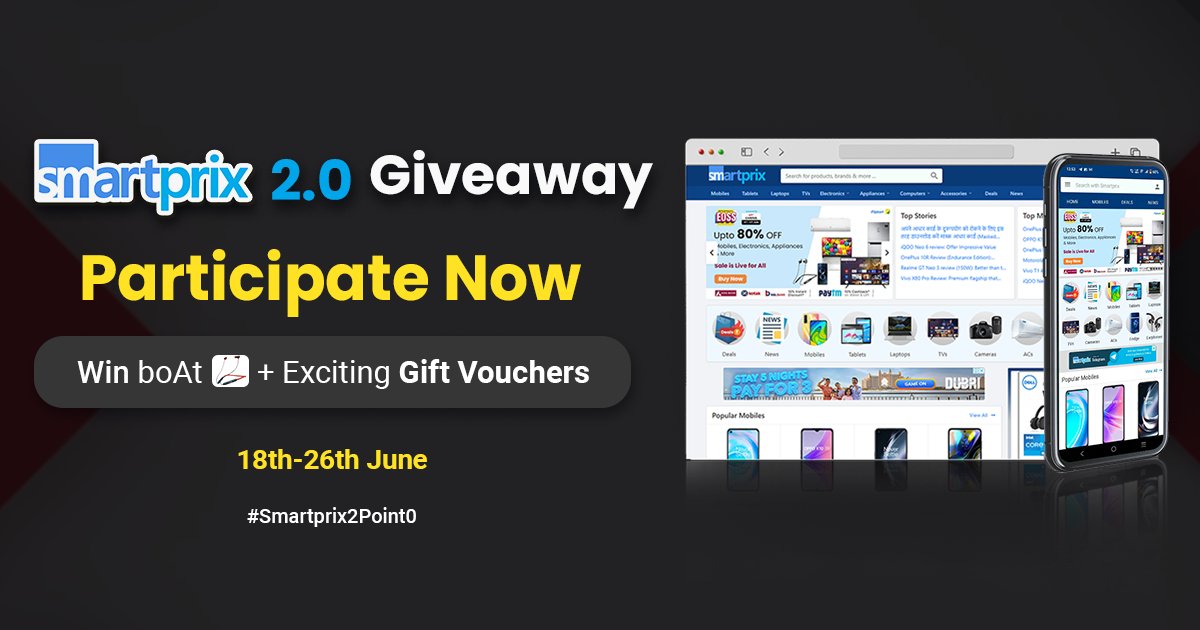 Smartprix's tweet photo. Smartprix 2.0 Giveaway is Live
We are giving boAt Wireless Earphones + Gift Vouchers
To Participate Click Here: https://t.co/JnO3snhC5s
#Giveaway #smartprix2point0 #SmartprixGiveaway https://t.co/D5q6QpsSeK