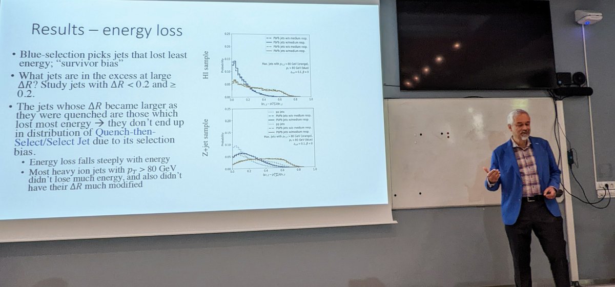 thermalization's tweet photo. Krishna Rajagopal @MIT @MIT_Physics gives #SEWM2022 colloquium on jet Observables, Jet Selection, Jet Modification, and Quasiparticles in QGP
arXiv:2110.13159
#HybridModel #PbPbjets #grooming #DeltaR #JetQuenching #Zjet #SoftDrop https://t.co/IOX05JC6wD