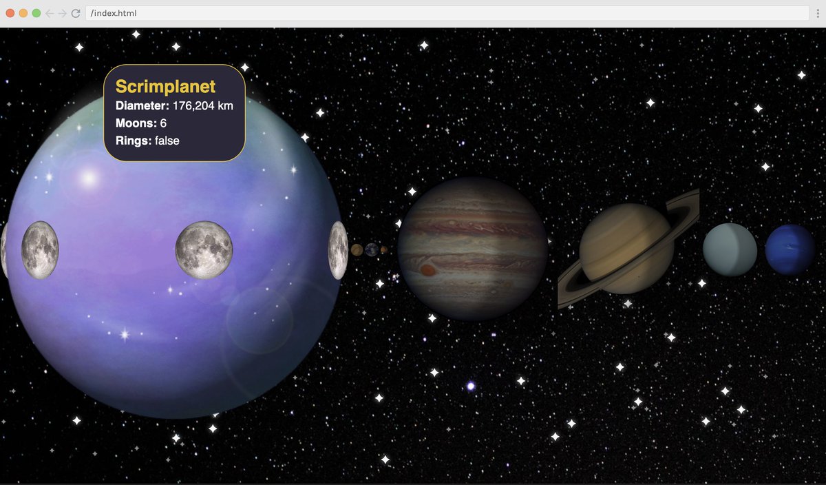 willforcoding's tweet photo. Hi here is my submission for last Scrimba Challenge Week Day 5 🪐 Planetary Update
Finished all strecth goal also combine my prev challenge (twinkling star, and rotating moons).
Link: https://t.co/dfejZ8dDxW
#ScrimbaChallengeWeek #scrimba https://t.co/dmZuJXIgYj