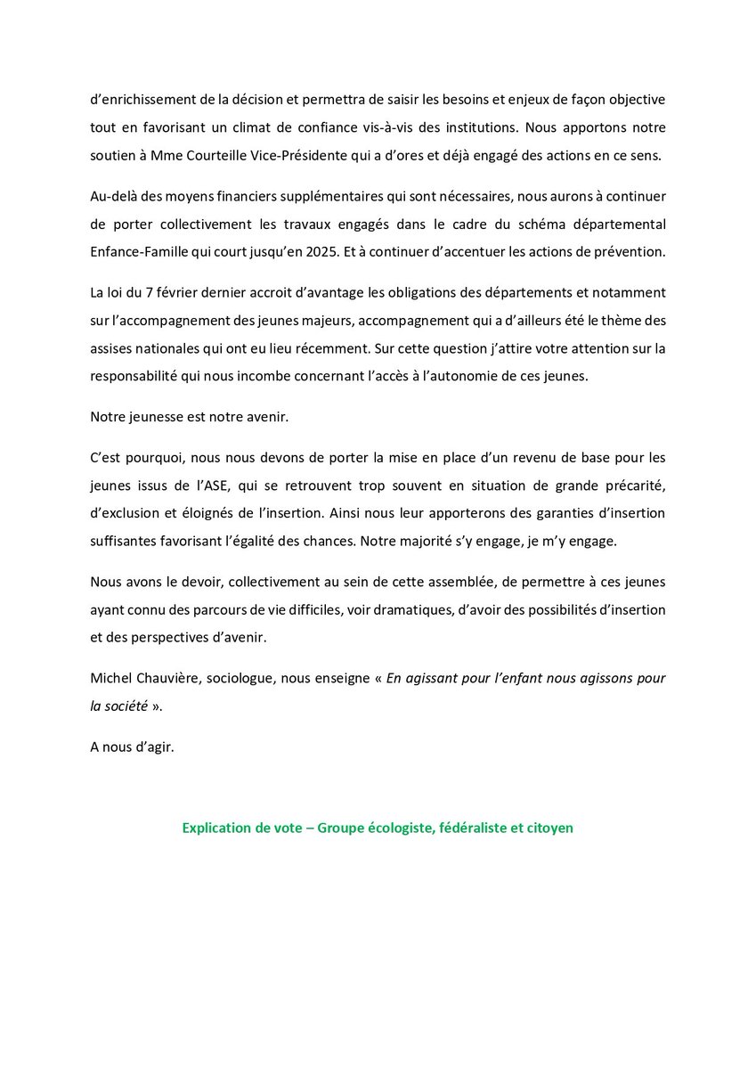 GroupeEFC_CD35's tweet image. Moyens supplémentaires pour la protection de l&apos;enfance : le groupe intervient en session #CD35 pour saluer ces nouveaux moyens. Les États généraux que nous avons portés doivent apporter des réponses supplémentaires aux enjeux de prévention et de protection de l&apos;enfance.