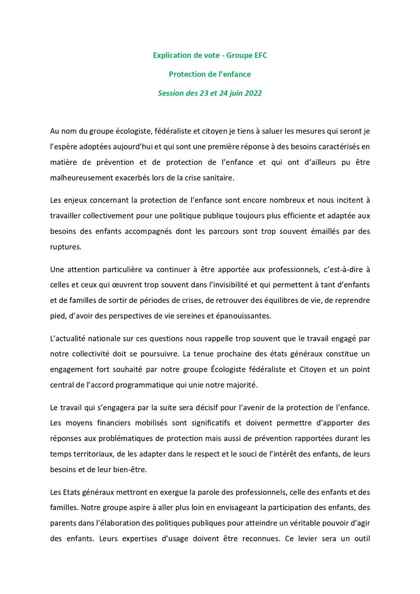GroupeEFC_CD35's tweet image. Moyens supplémentaires pour la protection de l&apos;enfance : le groupe intervient en session #CD35 pour saluer ces nouveaux moyens. Les États généraux que nous avons portés doivent apporter des réponses supplémentaires aux enjeux de prévention et de protection de l&apos;enfance.