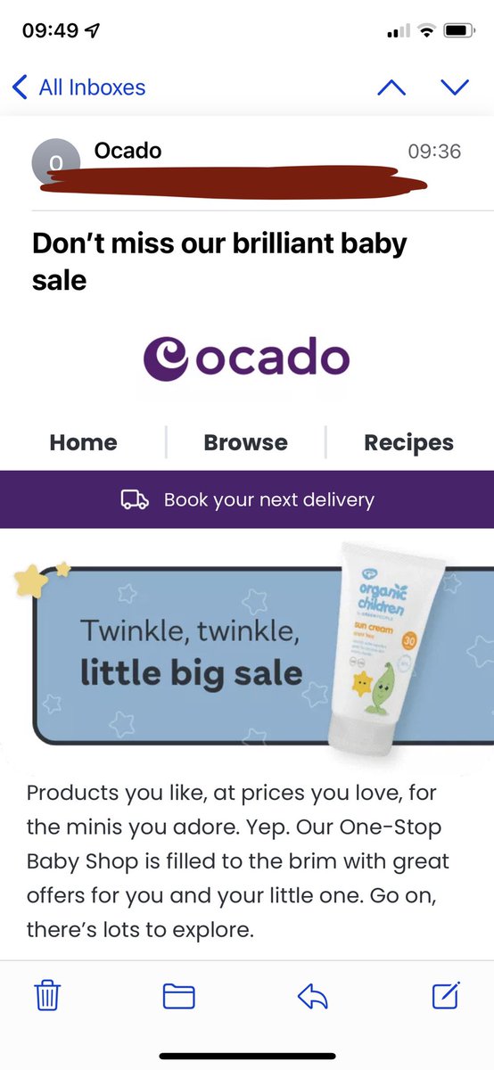 AlixHunter6's tweet photo. @Ocado I’ve had another one. 
Can you please take me off this marketing list! Surely by my behaviour you can see I don’t buy such things! https://t.co/MHiReuiFzq