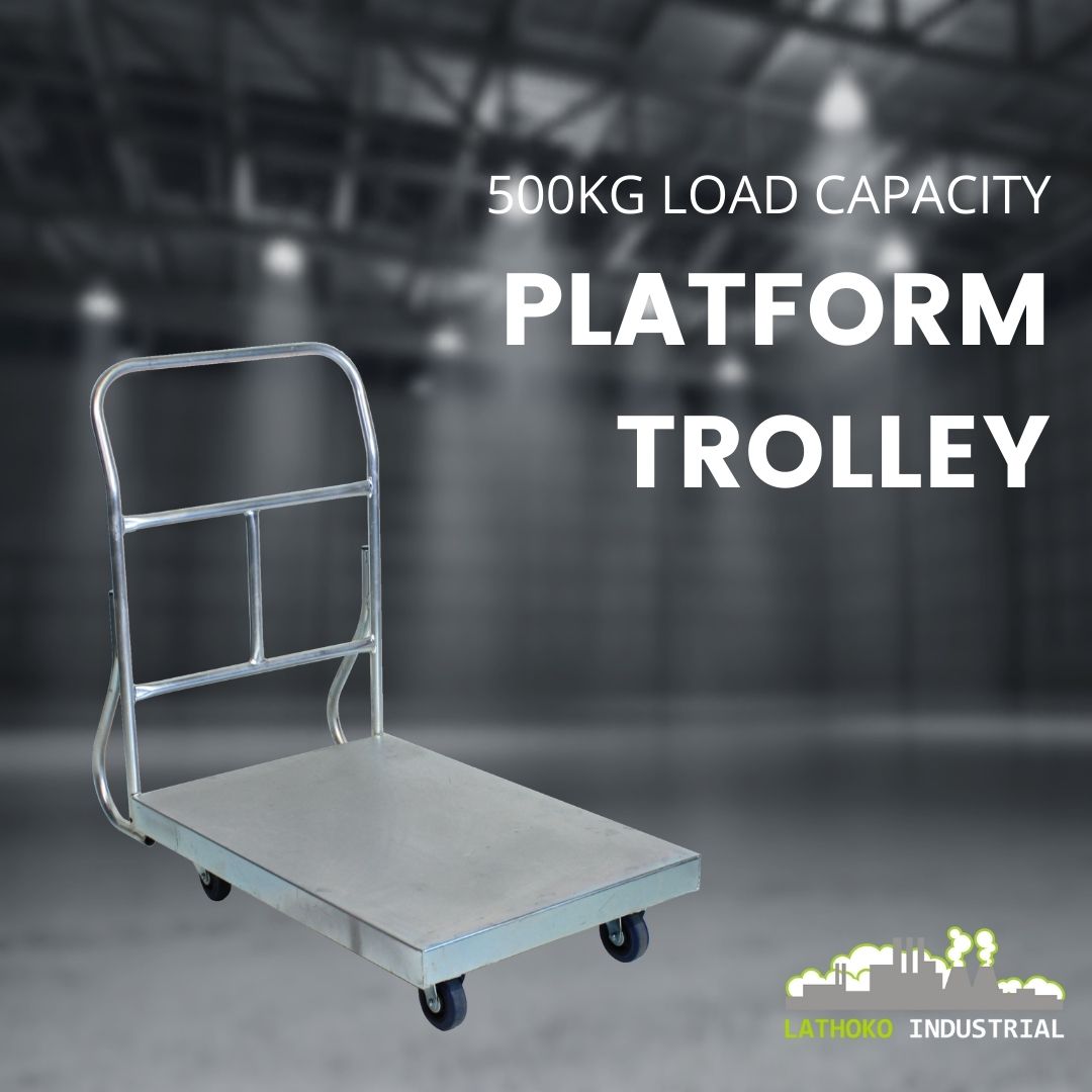 LathokoI's tweet photo. With a load max capacity of 500 KGs; Lathokos locally manufactured fixed handle Platform Trolley offers durability for a wide range of uses in the warehouse or back of shop to move goods on its large load bed. #lathoko #warehousesolutions #platformtrolley #locallymanufactured https://t.co/Stv2B6YEIH