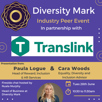 Diversity_Mark's tweet photo. Have you registered for our Industry Peer Event in partnership with @translink_ni?
With presentations from Paula Logue & Cara Woods.
And a fireside chat with our Head of Business @nualafmurphy!
๐28th June 2022
โฐ10:30am - 11:30am
๐ฅ๏ธ https://t.co/yMhbH7ZPTN https://t.co/nPTRdG8sRg