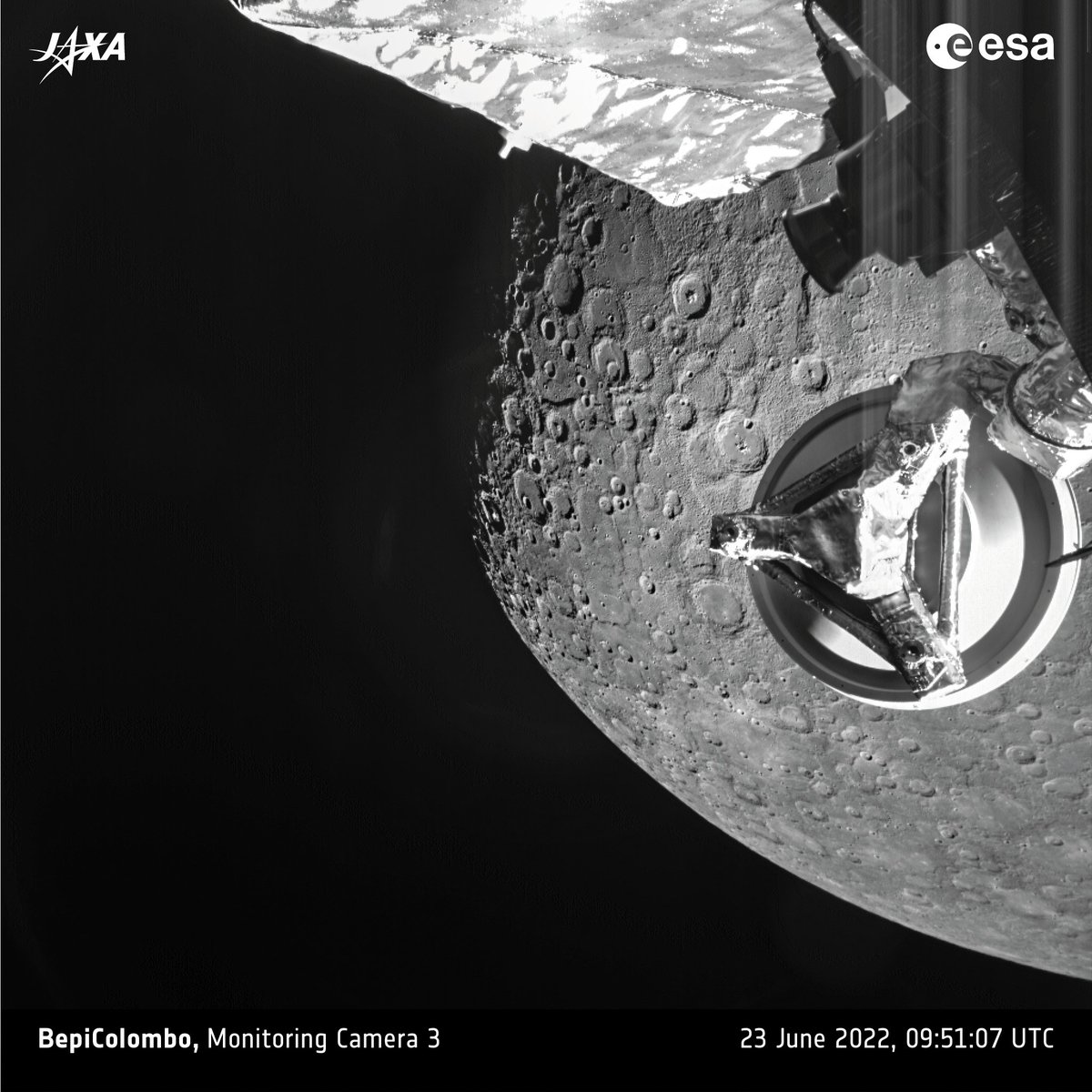 ESA_Bepi's tweet photo. Who's up for some second helpings of #Mercury?! 🤩

Here are our top picks from yesterday's #MercuryFlyby - one from each of @ESA_MTM's three #selfie cameras - enjoy! 

 👉https://t.co/l5H28wZBU6 #BepiColombo #ExploreFarther https://t.co/b82yTKXZ8E