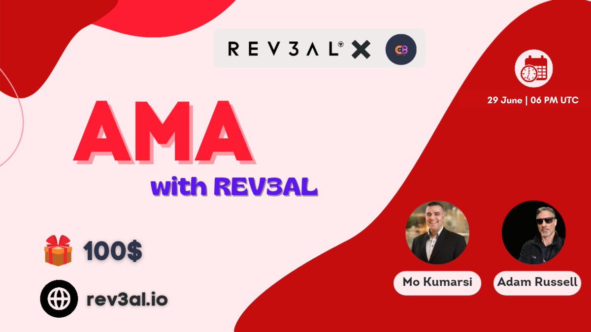 CryptoForBharat's tweet photo. 🔅 Proud to announce AMA session with @Rev3alTech on 29th June at 06:00 PM UTC.
Total prize pool : 100$
Live AMA locale -  https://t.co/wN9nerpNkK 

Rules 
1. Follow both Twitter handle.
2. Like and retweet 🔁.
3. Post question by tagging your 3 friends. https://t.co/CMSM5T4vCZ