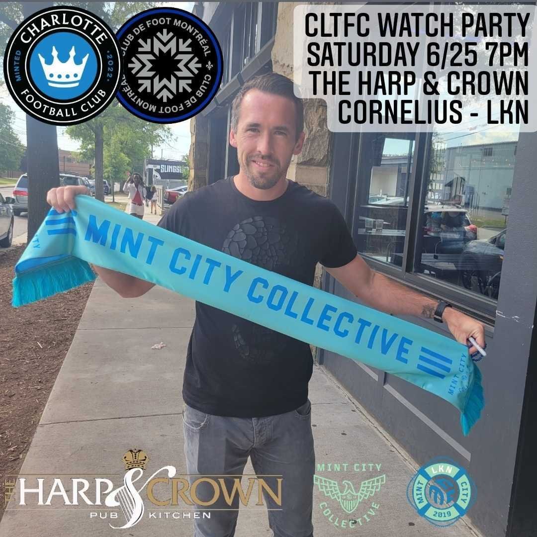 Come out to @theharpandcrown to watch <a href="/CharlotteFC/">Charlotte FC</a> take on <a href="/cfmontreal/">CF Montréal</a> on Saturday at 7:30pm!!!!  #ForTheCrown