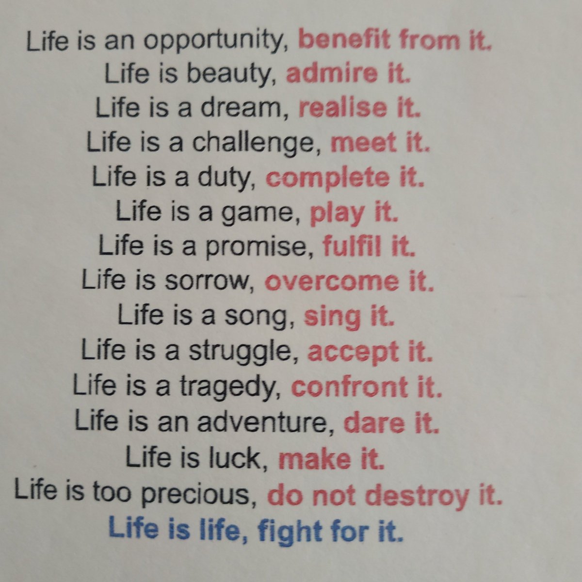 Wise words to my daughter and her class on her last day of Roundwood primary school. We could all take a leaf out of this one.