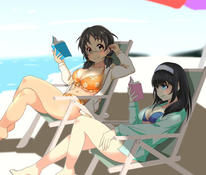 風香ちゃんと文香さん同じBグループ記念に前に描いた絵の再掲
水着で読書なリゾート堪能! 