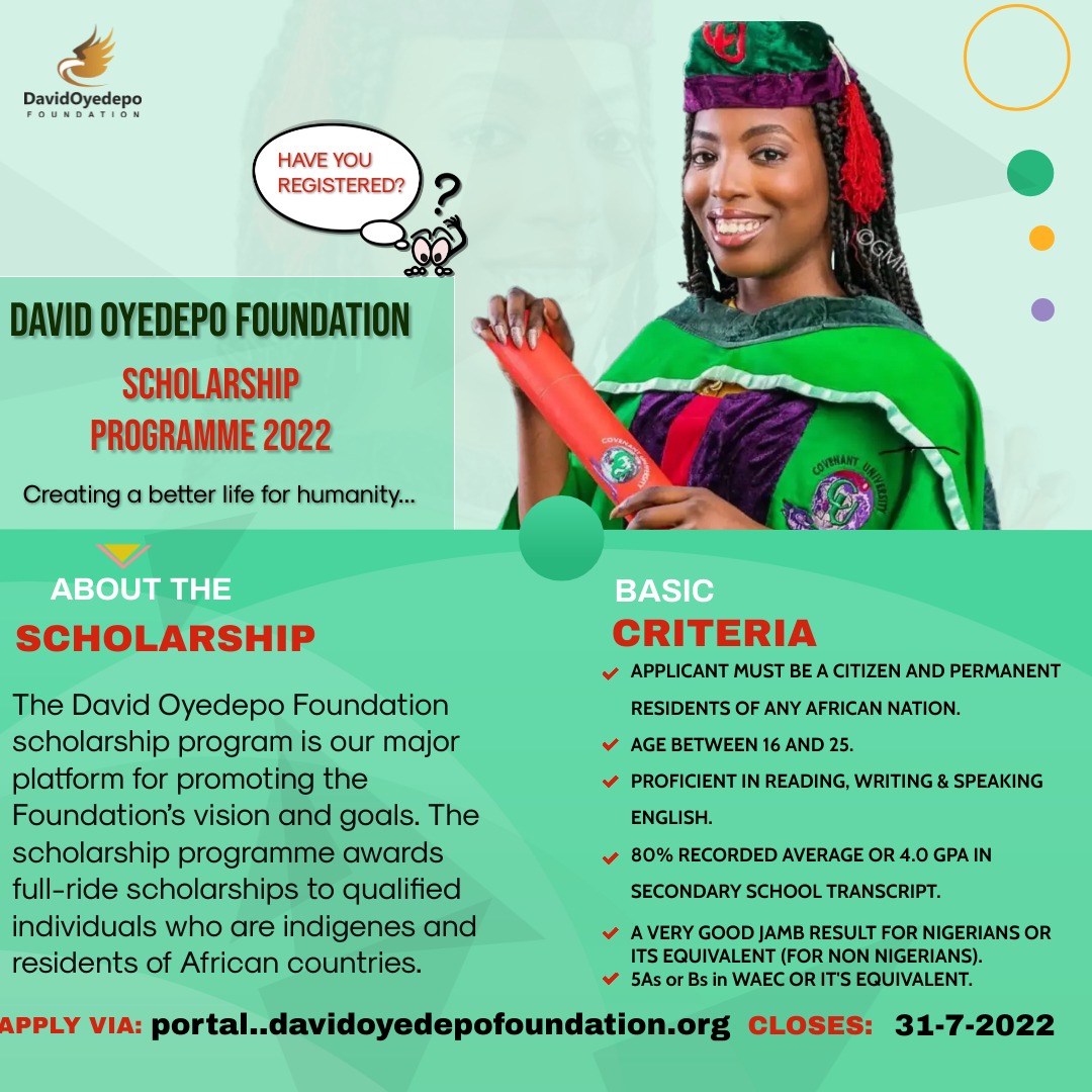 DavidOyedepoFdn's tweet photo. Dear applicant, 
Here are some basic criteria. 

#scholarship 
#dofscholars 
#creatingabetterlifeforhumanity 
#helpingothers https://t.co/RjkIWgxvll