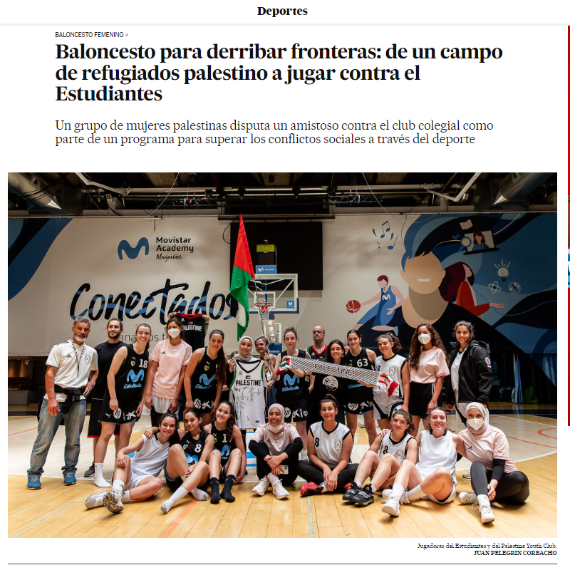 KIOSKO 📰
#BasketBeatsBorders 
En <a href="/el_pais/">EL PAÍS</a> <a href="/elpais_deportes/">EL PAÍS Deportes</a> , la visita del Palestine Youth Club al <a href="/MovistarAcademy/">Movistar Academy Magariños</a> Magariños para enfrentarse a un combinado de la cantera femenina de <a href="/movistar_es/">Movistar España</a> Estudiantes 

elpais.com/deportes/2022-…