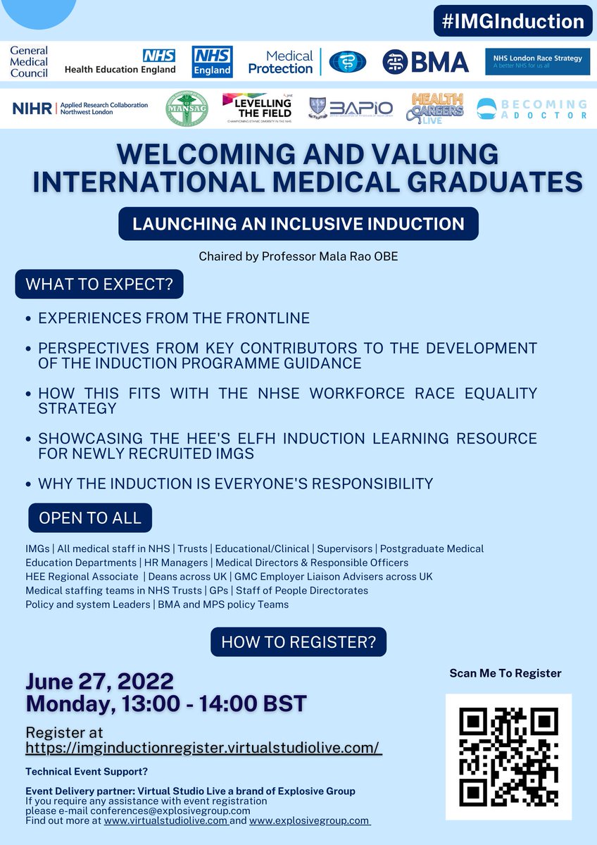 Join us for the launch of #IMGinduction on Monday 27th of July 2022 and improve the expereince of our IMG colleagues in the NHS.
Simple things can make a huge difference!
In this guidance you will find how to do those simple things to #SupportIMGs
…ductionregister.virtualstudiolive.com