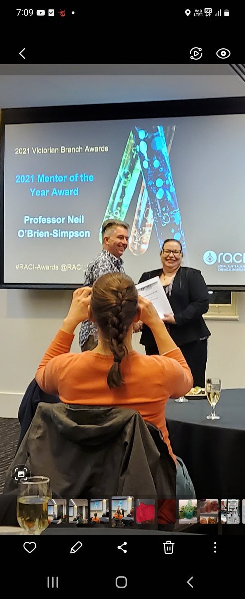 Very honoured to be awarded the RACI-Vic Mentor of the year award thank you <a href="/RACI_VIC/">RACI VIC</a> #RACI-Awards. It has and is a really privileged to be a mentor and thank you to my mentors <a href="/johnwade_006/">John Wade</a> <a href="/FrancesBiophys/">Professor Frances Separovic</a>
