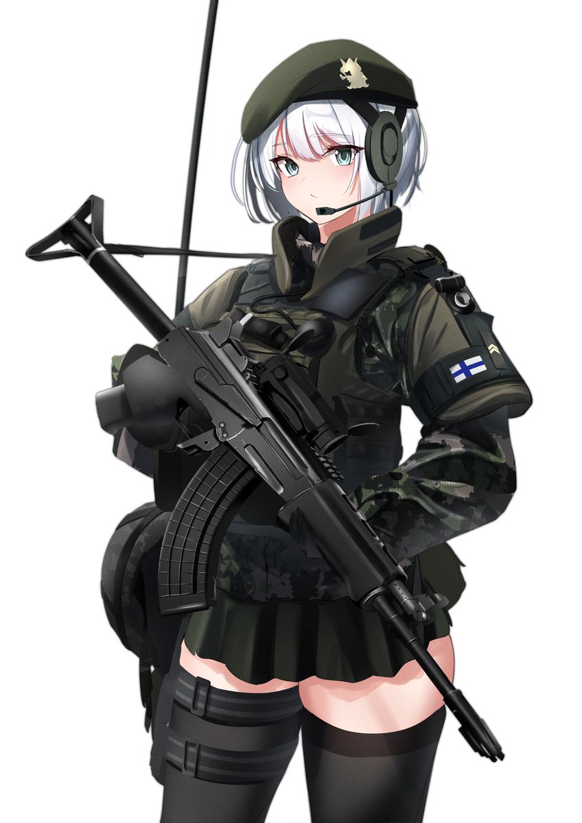 1girl weapon solo thighhighs gun hat rifle  illustration images