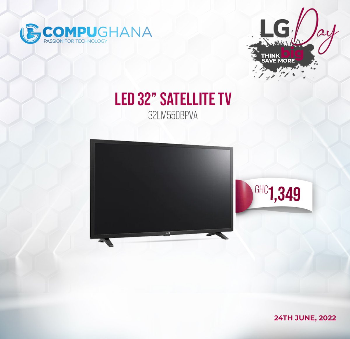 CompuGhanaLTD's tweet photo. LG DAY..Think Big, Save More! 

The biggest one-day sale of the month is here again. LG DAY!
 Stop by CompuGhana showrooms nationwide or online this Friday, 24th June 2022 and get your LG products for unbeatable low prices.
 UP TO 40% OFF!!! 
AVAILABLE ONLINE AND IN SHOWROOMS!! https://t.co/nv87Md89WM
