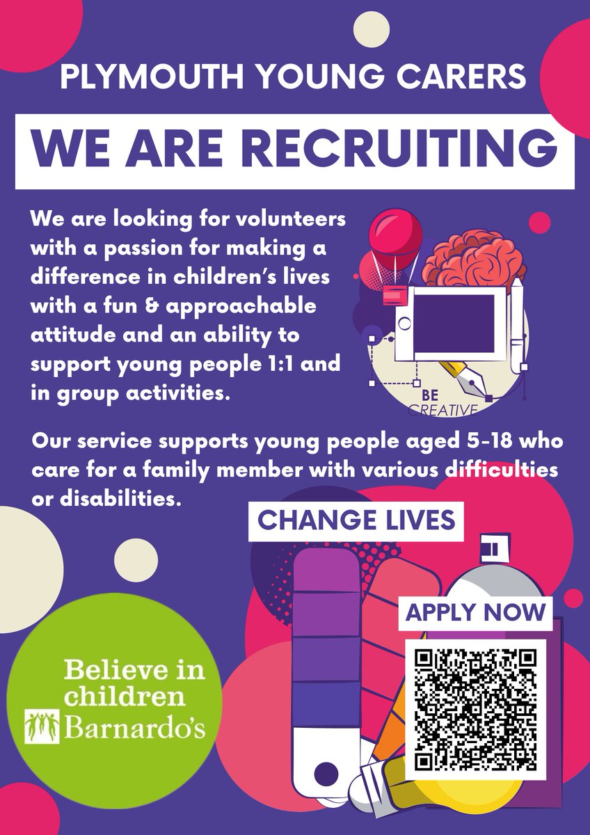 BarnardosSW's tweet image. We have #volunteering opportunities with our excellent Plymouth Young Carers team, supporting young people aged 5-18.
volunteer.barnardos.org.uk/opportunities/…
