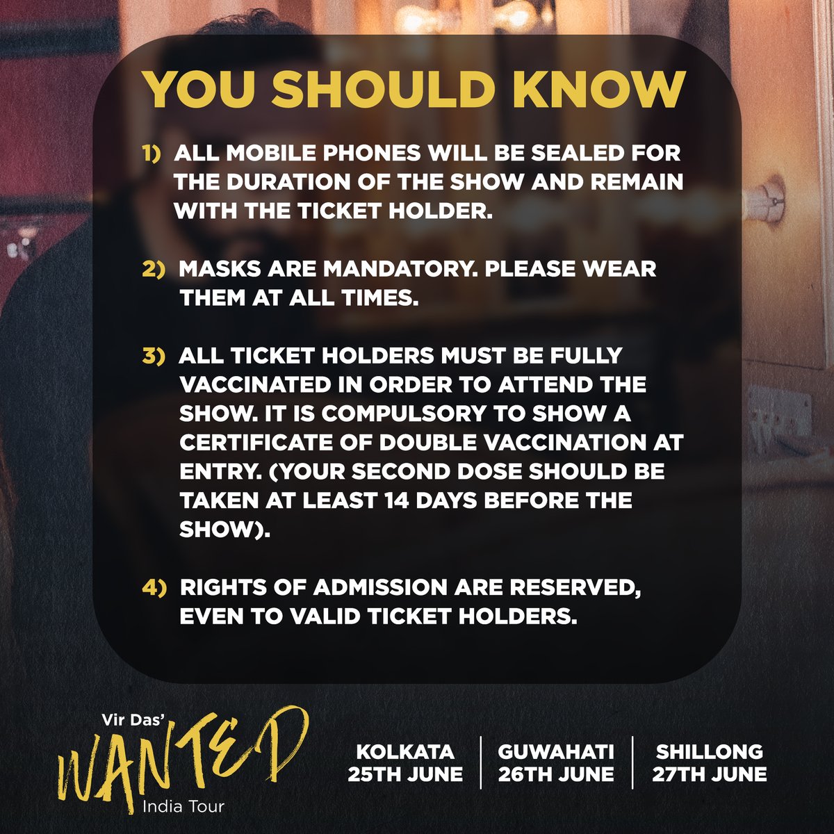 The #Wantedtour is back, and it's coming to #Kolkata, #Guwahati &amp; #Shillong this weekend! Tickets to Guwahati on 26th June are still available, get them right here: bit.ly/Wanted-Guwahati