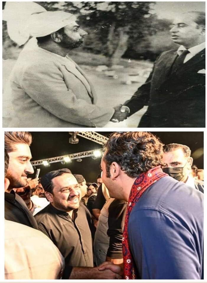 MirMuzafarbrohi's tweet photo. 58 سال بعد تاریخ نے خد کو پھر دہرایا۔
1964 کی ایک یادگار تصویر جس میں میر کرم خان بروھی اور شہید ذوالفقار علی بھٹو ملاقات کرتے ہوئے -
اور 2022 کی تصویر جس میں شہید ذوالفقار علی بھٹو کے نواسے بلاول بھٹو زرداری اور میر کرم خان بروھی کے پوتے میر مظفر خان بروھی ملاقات .@MediaCellPPP https://t.co/SXT0G4UqgY