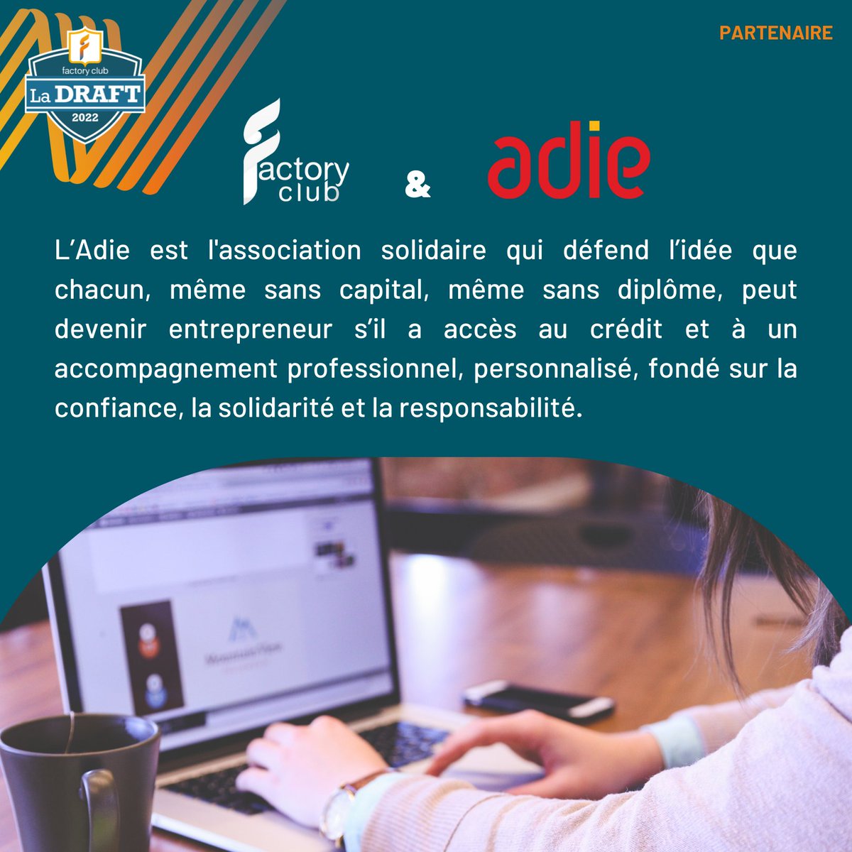FactoryClubFR's tweet photo. #FactoryClub vous présente ses partenaires ! Aujourd’hui on te parle de l’Association @Adieorg Occitanie !
L’ADIE Occitanie sera présente lors de #LaDRAFT au FDI Stadium le 1er Juillet 2022 🗓 ! Alors n’hésite plus et prend ta place dès maintenant ! https://t.co/TvUsqEF90r