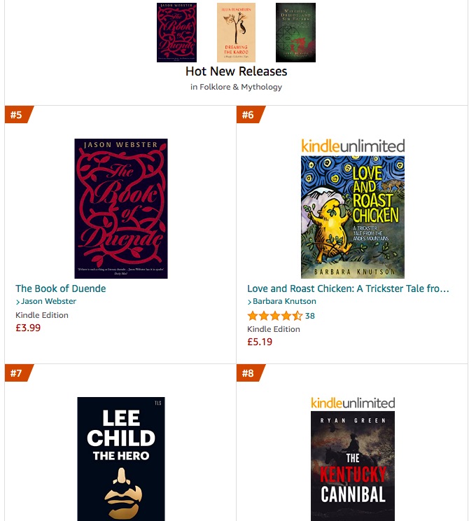 Pretty damned thrilled to see THE BOOK OF DUENDE already at number 5 in this Amazon bestseller list!