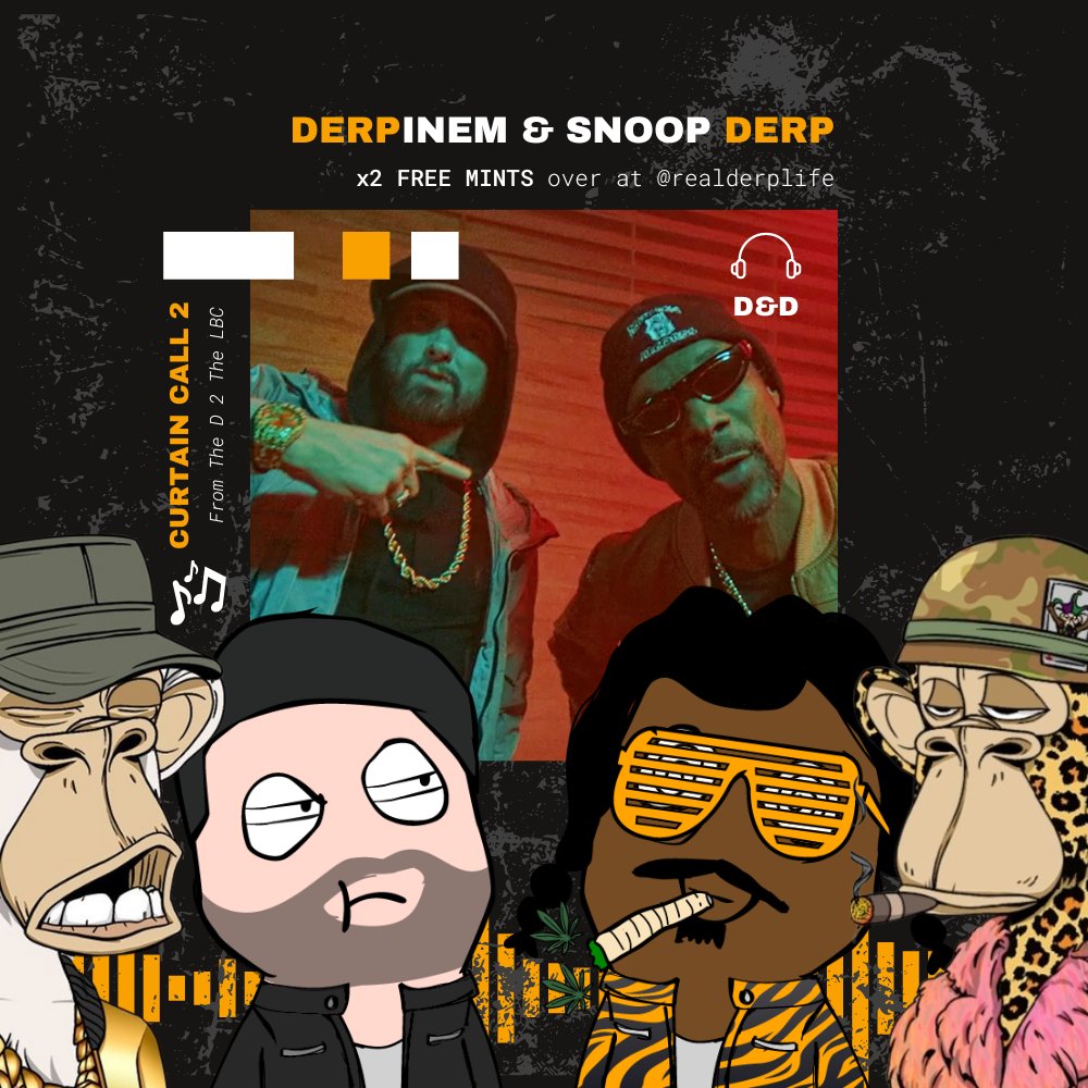 realderplife's tweet photo. Meet Snoop Derp and Derpinem 😎

Let's get @SnoopDogg &amp; @Eminem to see this... and maybe tag the BAYC gang too for our free mints 🐵

#NFTs #FreeMint #derplife #BAYC https://t.co/ZGGocEnEew