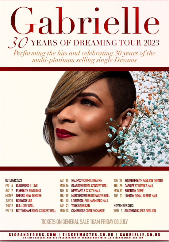 MusicTrespass's tweet photo. The tour you all have been dreaming of, Yes! #Gabrielle is going to tour the #UK in 2023. Can you really believe that it has been thirty years since the single 'Dreams' came out originally, we really can't.
#Pop #Soul #Jazz #Chart #ChartHits #FemaleVocal #Diva #Dance #PopHits https://t.co/Fe32emnLs7