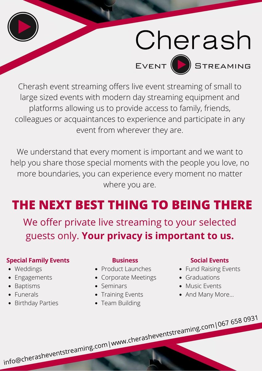 cherashevent1's tweet photo. There are many benefits of live streaming. For starters, making your in-person events available for remote attendance is a great way to widen your business or organization’s reach
https://t.co/2kVvD77B4w

#livestreamevents #webcastinglivevents #alleventsstreamedcapetown https://t.co/YZBktSAbBN