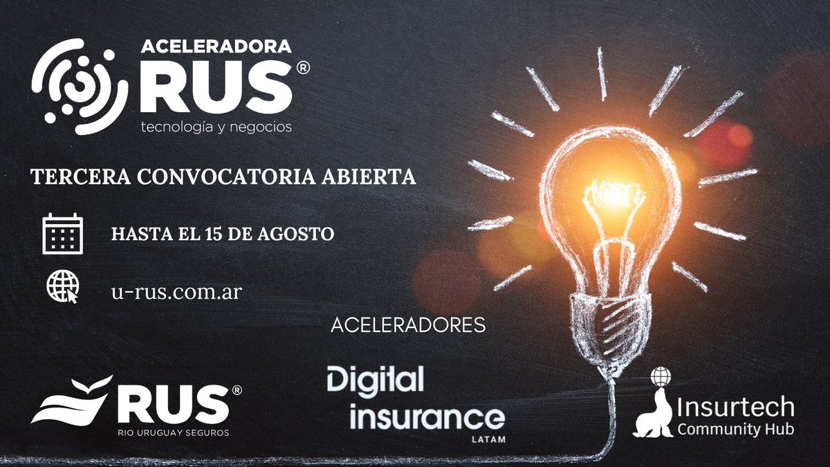 CommuInsurance's tweet photo. ¿Eres una #insurtech? Se abre el plazo para presentar proyectos para el tercer programa de la #AceleradoraRUS de @ruseguros 
📆 Hasta el 15 de agosto. 
🔗 Inscripciones: https://t.co/yzjT2p6uS8
https://t.co/dcDl0HcB8U @InsurtechComHub https://t.co/6QncCsio9w