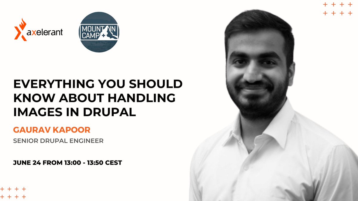 axelerant's tweet image. Today&apos;s the day you become a pro at handling images in #Drupal. 😎

Our #SeniorDrupalEngineer, @gkapoor121212, is gonna share how in his @mountaincampch session. 👏

Don&apos;t miss it: bit.ly/3yhevah