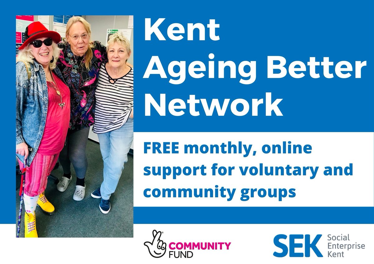 SocEntKent's tweet image. 🌟Calling all 50+ voluntary and community groups! 🌟
NEW, FREE monthly online networking, training and support hosted by SEK 😀
- Thurs 30/6, 10:30–12  
- All are welcome!
- “Ageing Better” tools, resources &amp;amp; training
Find more info and register here: bit.ly/3ydPbBQ